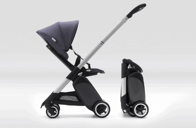 Bugaboo Ant Review- Stroller shown unfolded in parent facing position and folded