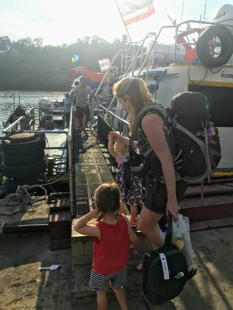 woman and child boarding th eferry from Phuket to Koh Lanta