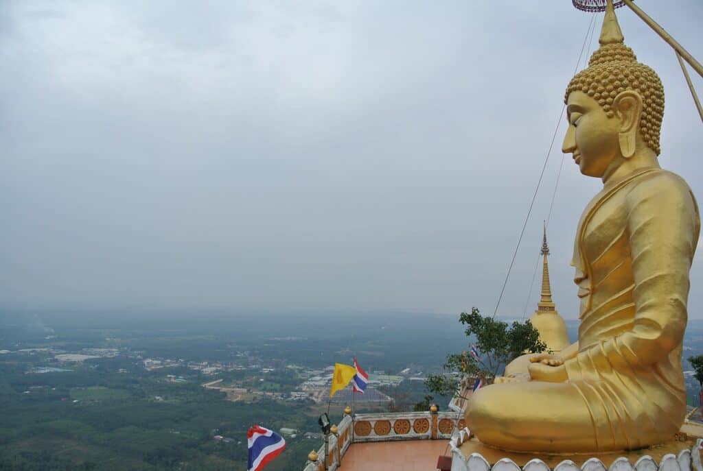 Golden Buddha at the Tiger Cave Temple, Krabi with kids