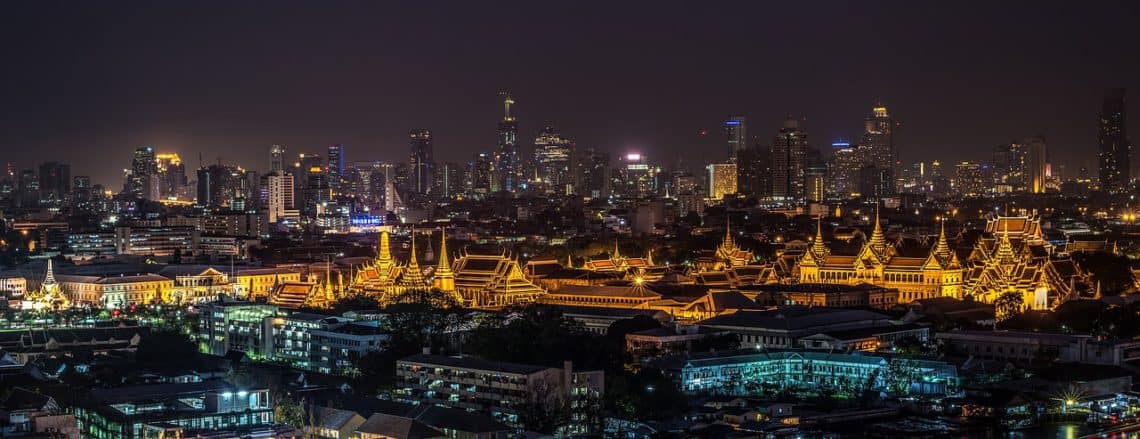 Bangkok Grand Palace aerial view at night, featured image for Bangkok 4 day itinerary