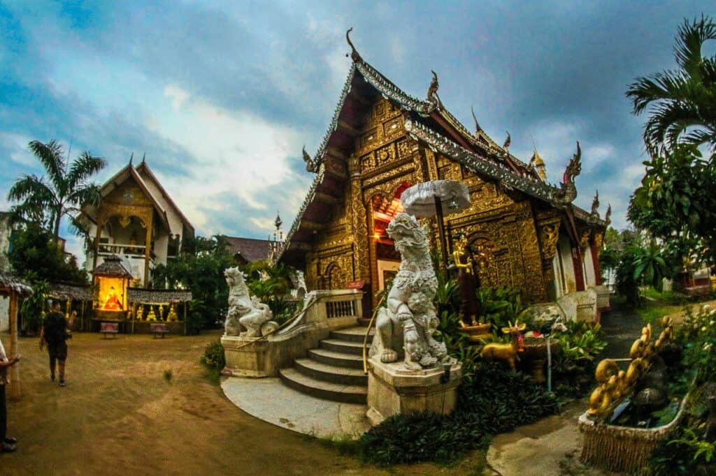 statues in front of a Temple in Chiang Mai
